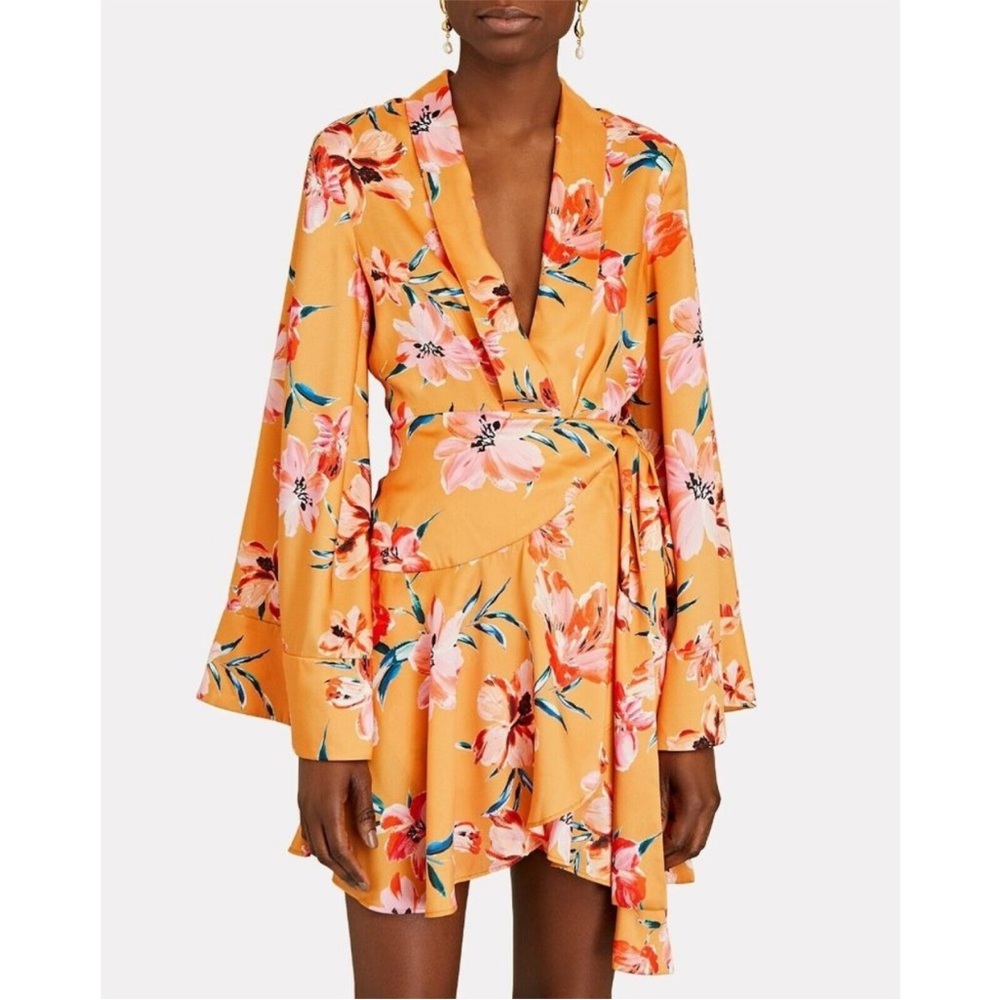 Significant Other Zoe Floral Bell Sleeve Satin Mini Dress 8 - Picture 2 of 9